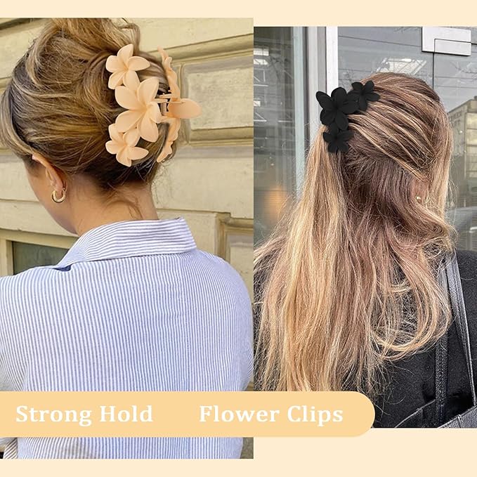 Hawaiian Flower Hair Clips Large Matte Hair Claw for Women Non-Slip Strong Hold Clips for Thick Hair, Hair Accessories for Women and Girls,Black,Purple,Pink, Light yellow