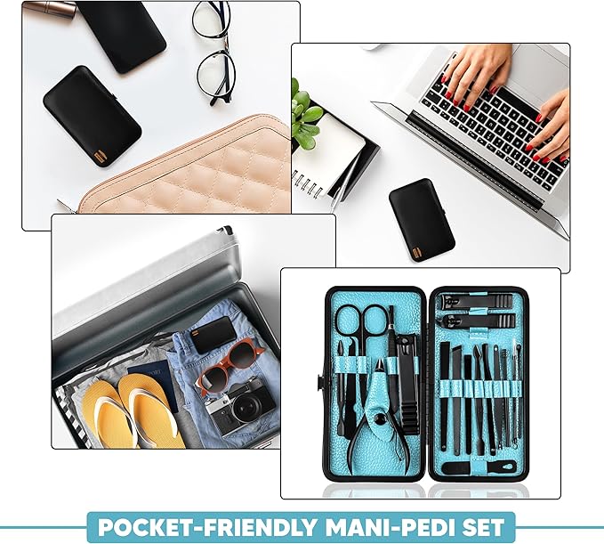 Utopia Care - Manicure Kit for Women and Men, Manicure Set with Nail Clippers or Nail Kit Includes Fingernail & Toenail Clippers,18-Pcs Pedicure Kit Stocking Stuffers with Travel Case - Black