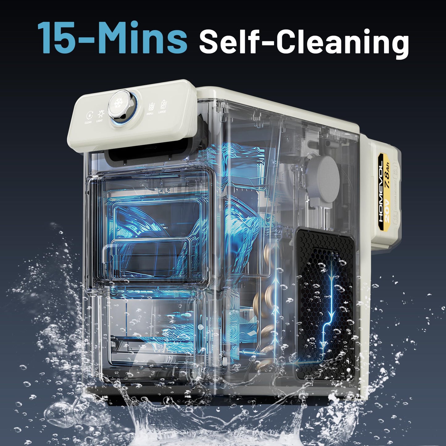 Cordless Portable Ice Maker, Battery Powered Ice Machine with Scoop, 2 × 20V Max 7.8Ah Rechargeable Batteries, Charger, Self-Cleaning, for Home, Kitchen, Camping, RV