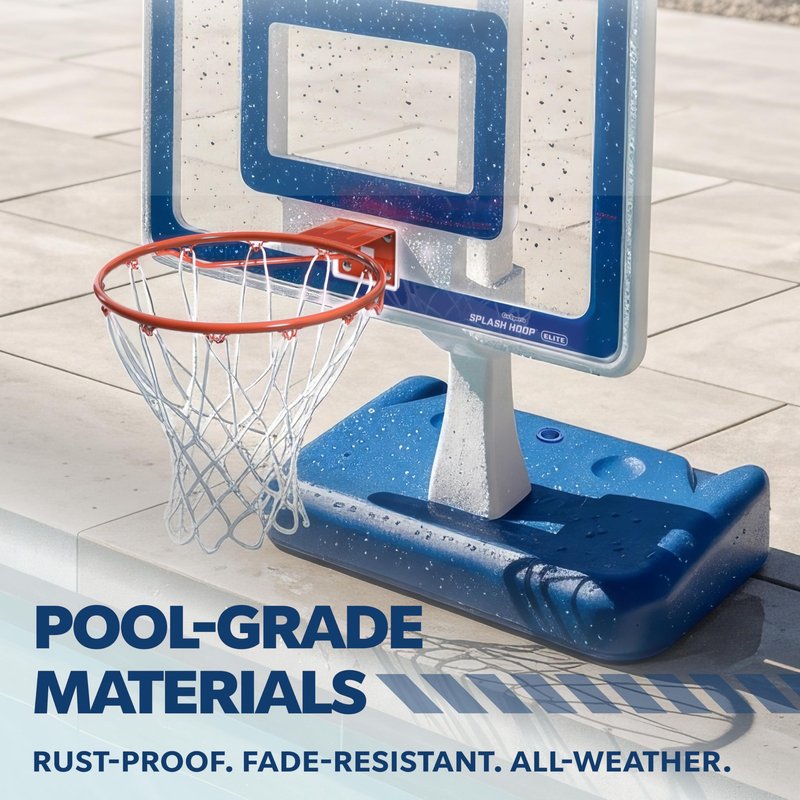 GoSports Splash Hoop Elite Pool Hoop Basketball Game with Water Weighted Base, Adjustable Height, Regulation Steel Rim and 2 Pool Basketballs - Blue
