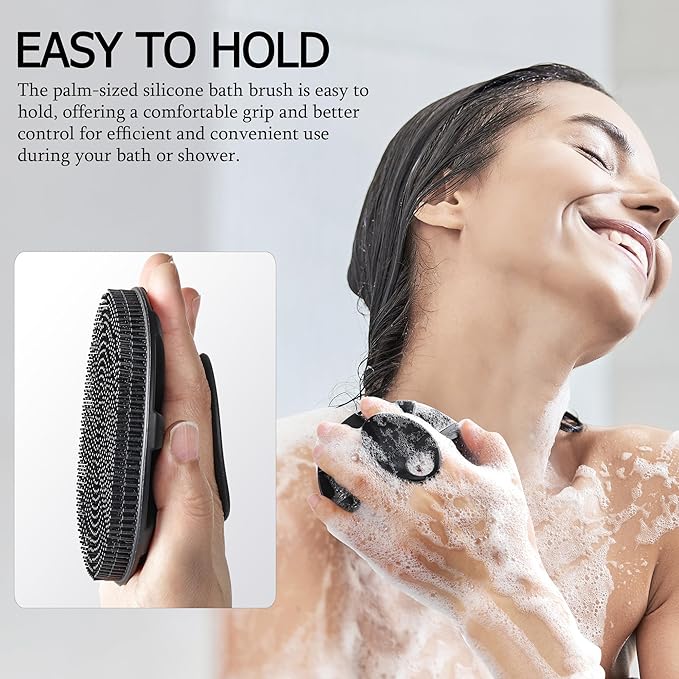 INNERNEED Food-Grade Soft Silicone Body Scrubber Shower Brush Handheld Cleansing Skin Brush, Gentle Exfoliating and Lather Well (Pack of 3)
