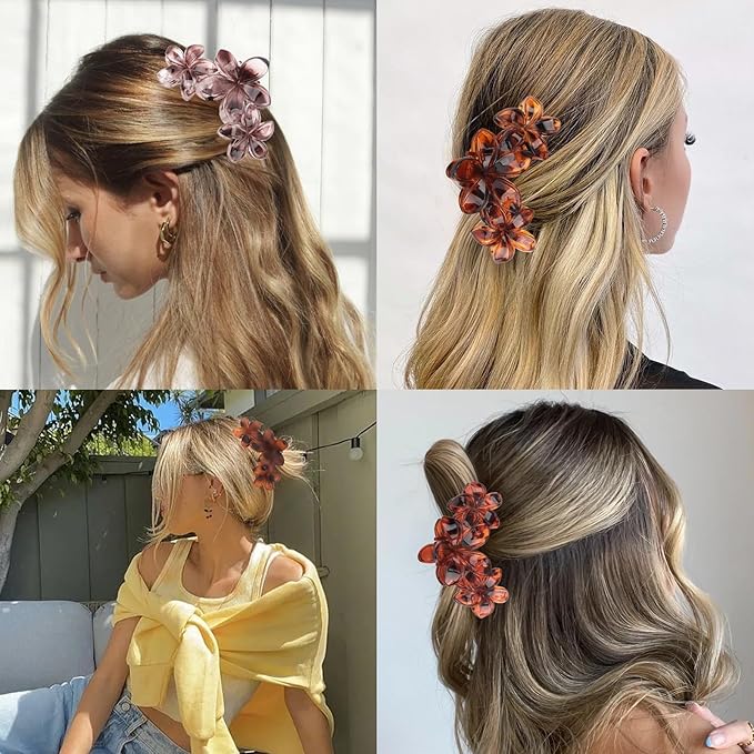 ANBALA 4Pcs Hair Claw Clips Flower Hair Clips French Jaw Clip Plumeria Flower Claw Clips for Women Girls (Leopard Print)
