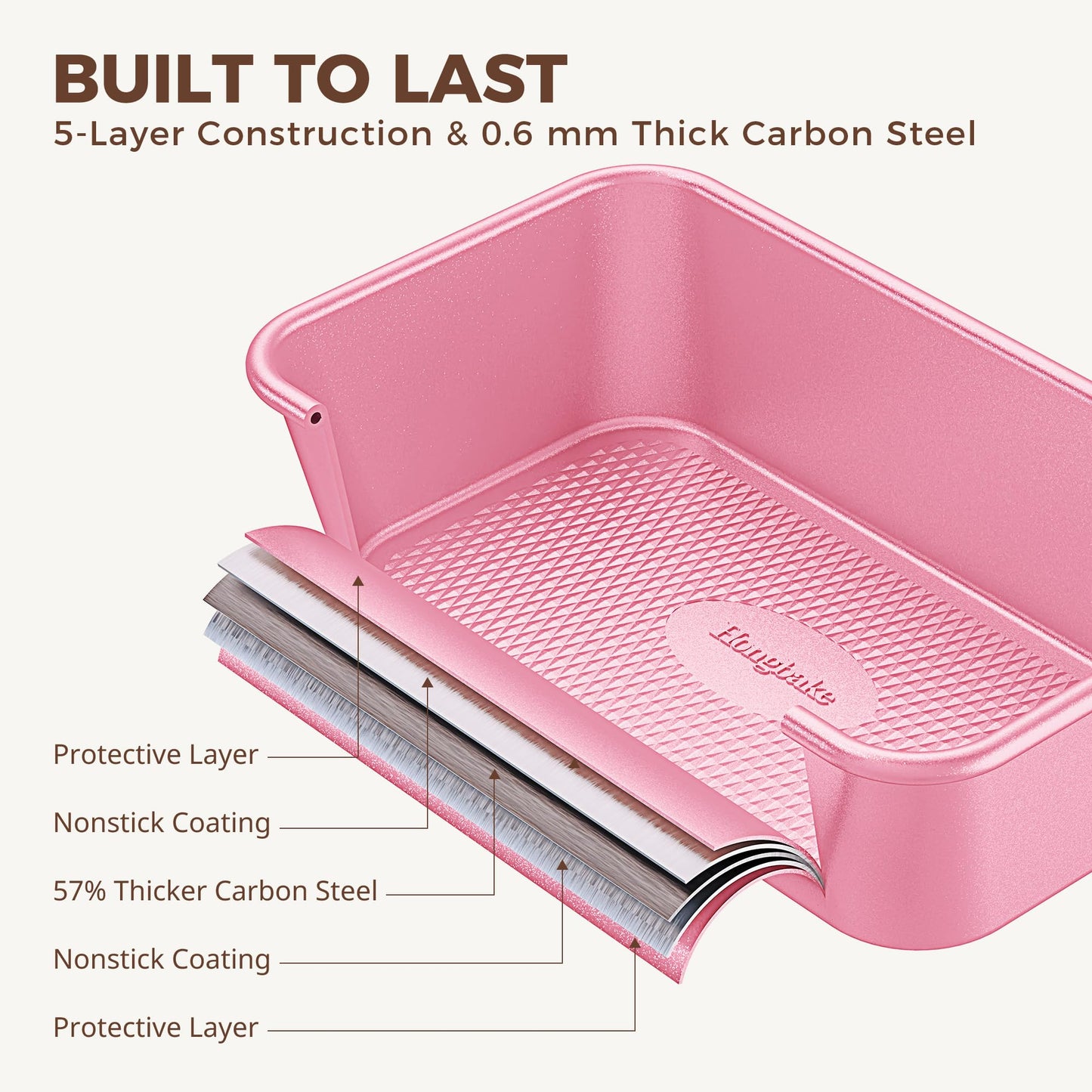 HONGBAKE 9-Piece Baking Pans Set Nonstick, Stackable Non Toxic Bakeware Sets with Diamond Texture, Oven Pan Set for Cooking, Includes Cookie Sheet with Rack, Cake Pan, Roasting Pan, Muffin Tin, Pink
