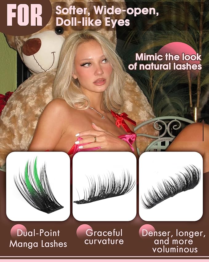 Goddvenus Wispy Manga Lash Clusters Kit Natural Eyelash Clusters Kit Fairy Cluster Eyelash Extensions Anime Individual Lashes C Curl Lash Extension Kit Waterproof DIY Eye Lashes Cluster Glue
