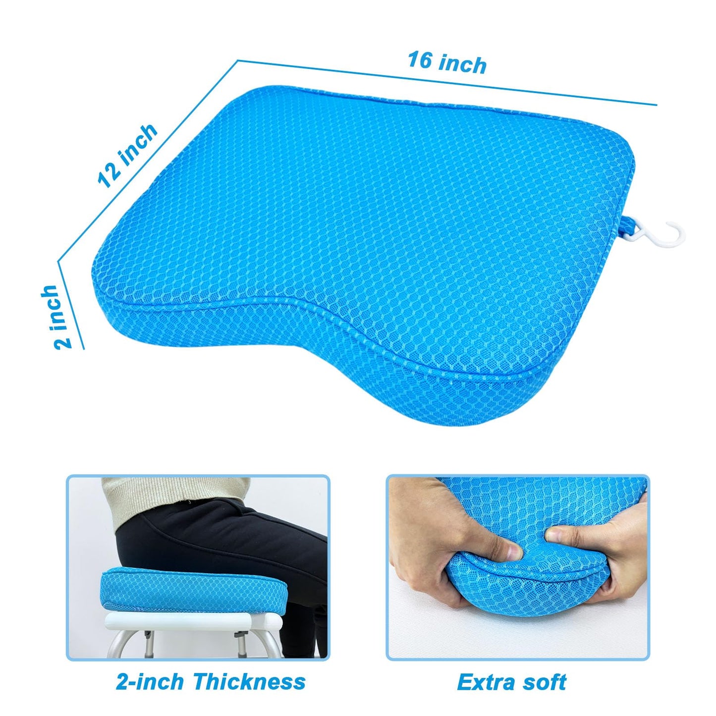 Esme L&H Shower Seat Cushion, Shower Chair Cushion for Transfer Benches, 4D Mesh Fabric Sauna Cushion Shower Chair Pad with Hook, Slip-Resistant, Design for Elderly, Senior, Handicap & Disabled