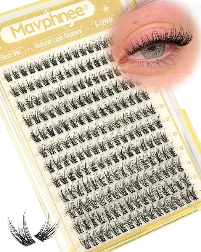 8-10-12MM Lash Clusters Natural Cluster Eyelash Extensions Wispy Cluster Lashes Soft Individual Lashes C Curve Lash Extensions Seamless Blend DIY Eyelash Clusters Thin Band Lashes Clusters 192Pcs