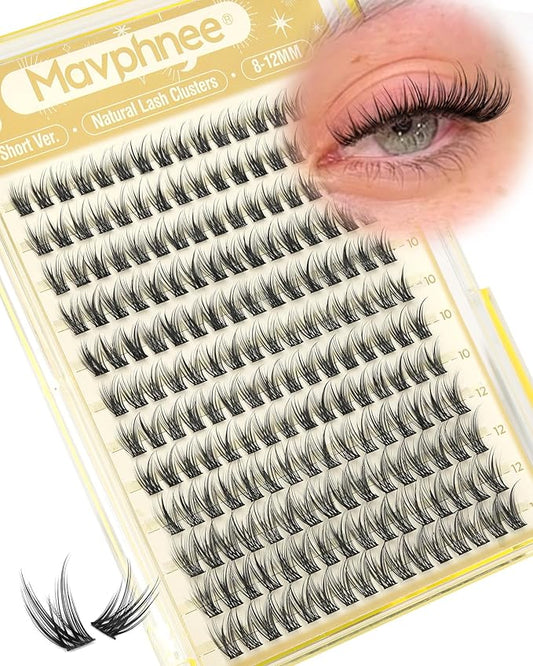 8-10-12MM Lash Clusters Natural Cluster Eyelash Extensions Wispy Cluster Lashes Soft Individual Lashes C Curve Lash Extensions Seamless Blend DIY Eyelash Clusters Thin Band Lashes Clusters 192Pcs