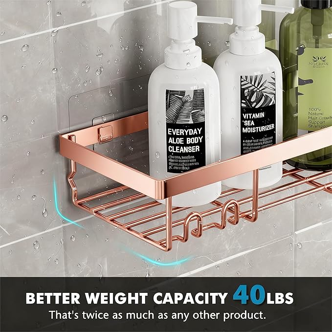Moforoco Shower Caddy Shelf Organizer Rack, Self Adhesive Black Bathroom Shelves Basket, Home Farmhouse Wall Inside Organization and Storage Decor Rv Accessories, First Camper Apartment Essentials