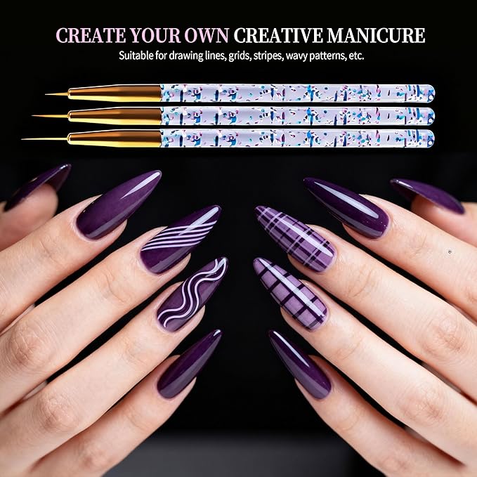 Artdone 34pcs Nail Art Brushes, Nail Art Tool Set, Dotting Tools, Dust Striping Brushes for Long Lines, Drawing Pen Kit For Gel Polish Design Supply