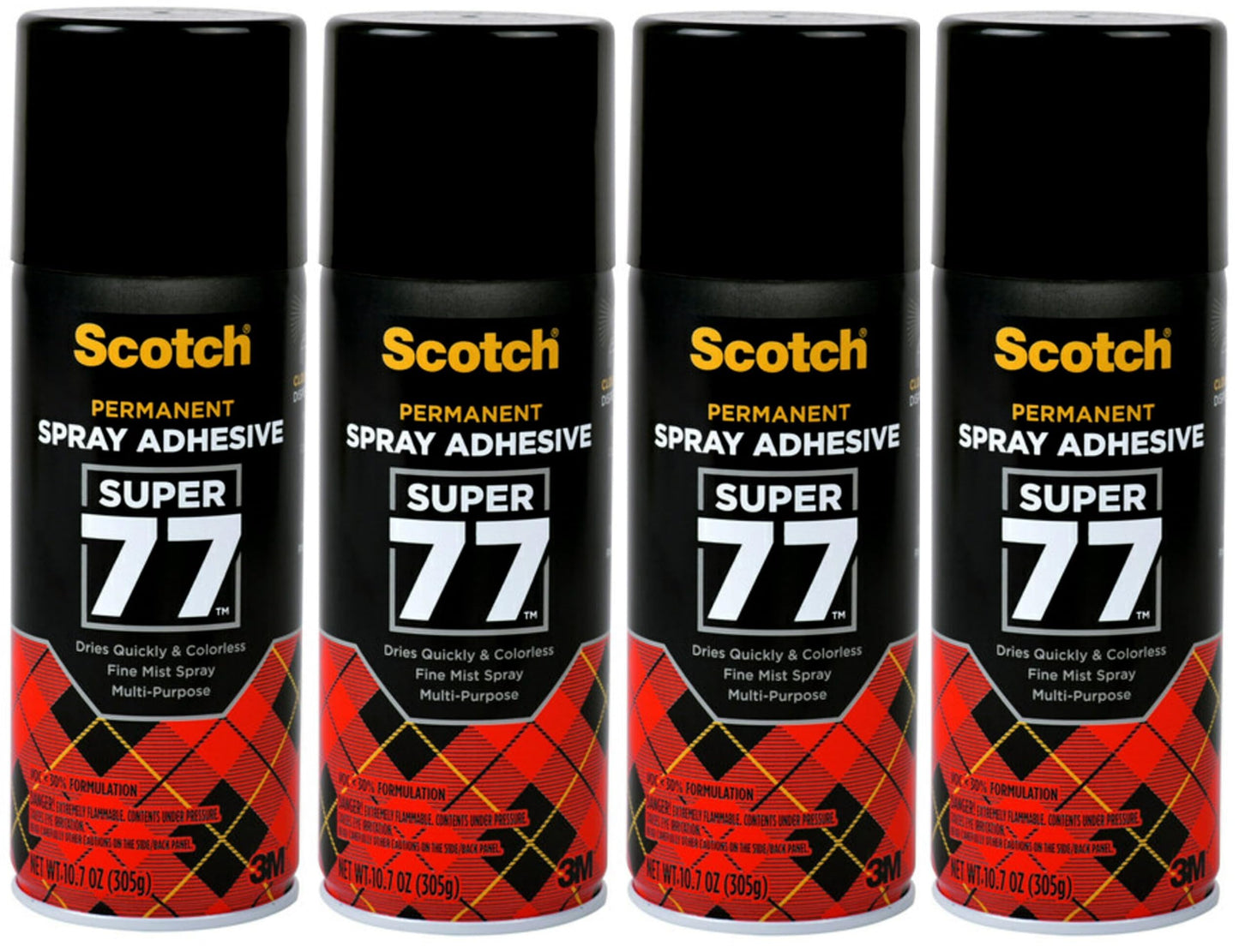 Scotch Super 77 Multipurpose Adhesive Spray, Bonds to Fabric, Cardboard, Plastic, Metal, Wood, Felt, and More, 10.7 Ounces (7716) - 4 Pack