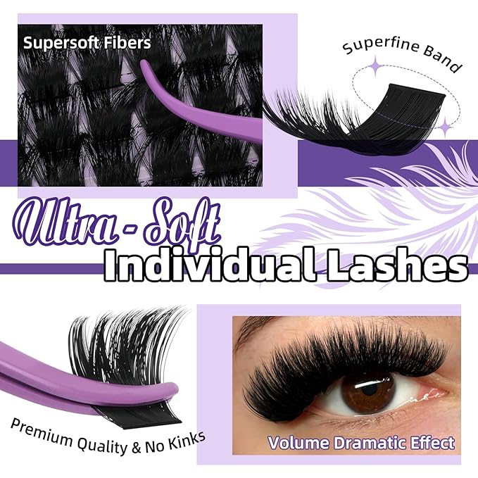 B&Qaugen Lash Clusters Kit Lash Clusters 300D Lash Extension Kit 10-18MIX Eyelash Extension Kit Ultra - Soft Volume Individual Lashes Kit D Curl Lashes Extension Kit(300D-10-18)