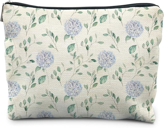 Blue Hydrangea Floral Makeup Bag - Aesthetic Toiletry Pouch for Women, Hydrangea Gifts