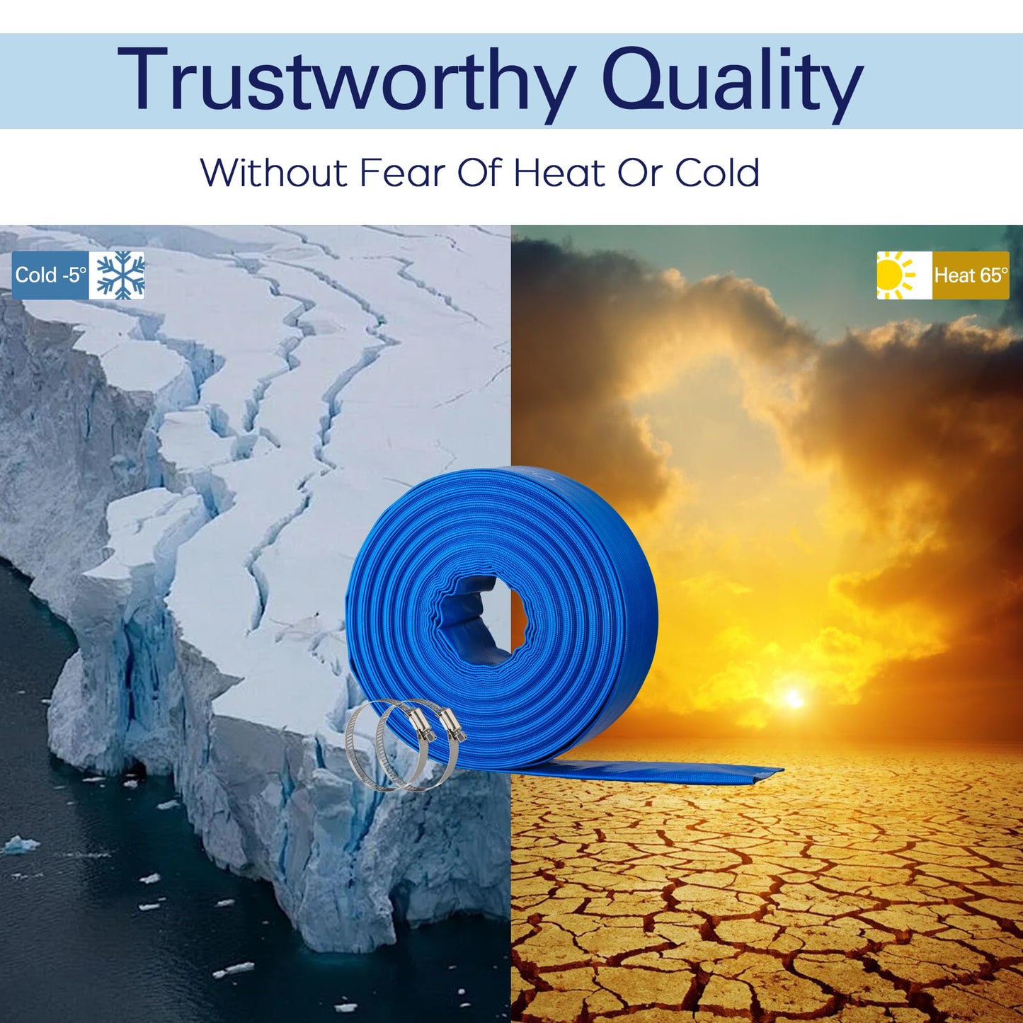 OasisTrim 2" x 100FT Pool Backwash Hose, Heavy-Duty Pool Hose, Lay Flat Discharge Hose, Durable Burst Resistant, Pool Filter Pump Water Drainage, Sump Pump Discharge, with 2 Clamps