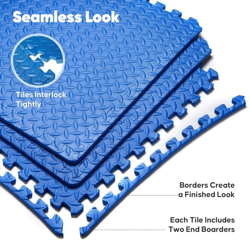 32 Pack Home Gym Mat, Puzzle Exercise Mat,EVA Interlocking Foam Floor Tiles for Home Workout Equipment and Kids' Play Areas - Blue, 24 in x 24 in x ½ in - 32 Tiles (Blue, 32 Pack 128 sq ft)