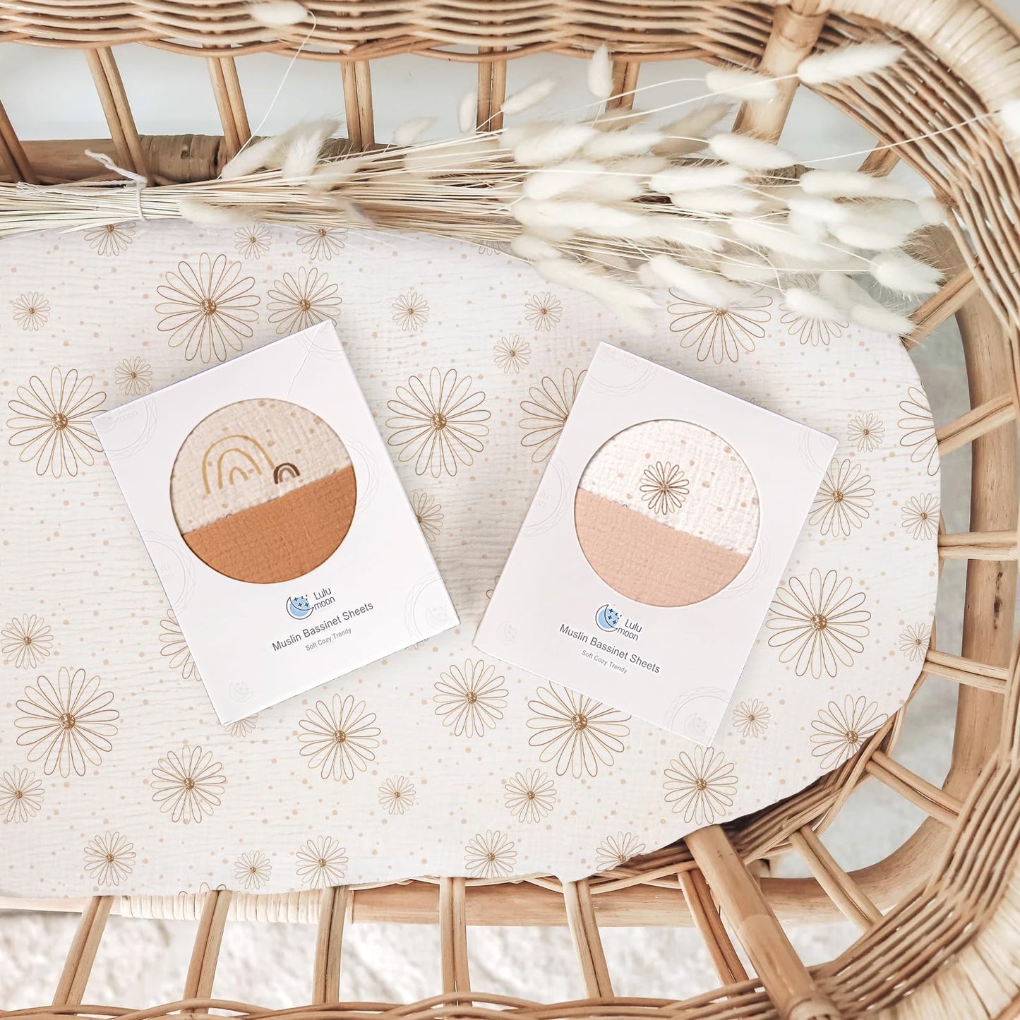 lulumoon Muslin Bassinet Sheets Baby: Cotton Bassinet Sheets Fitted for Boys and Girls - Bassinet Mattress Sheets for Oval Rectangle or Hourglass