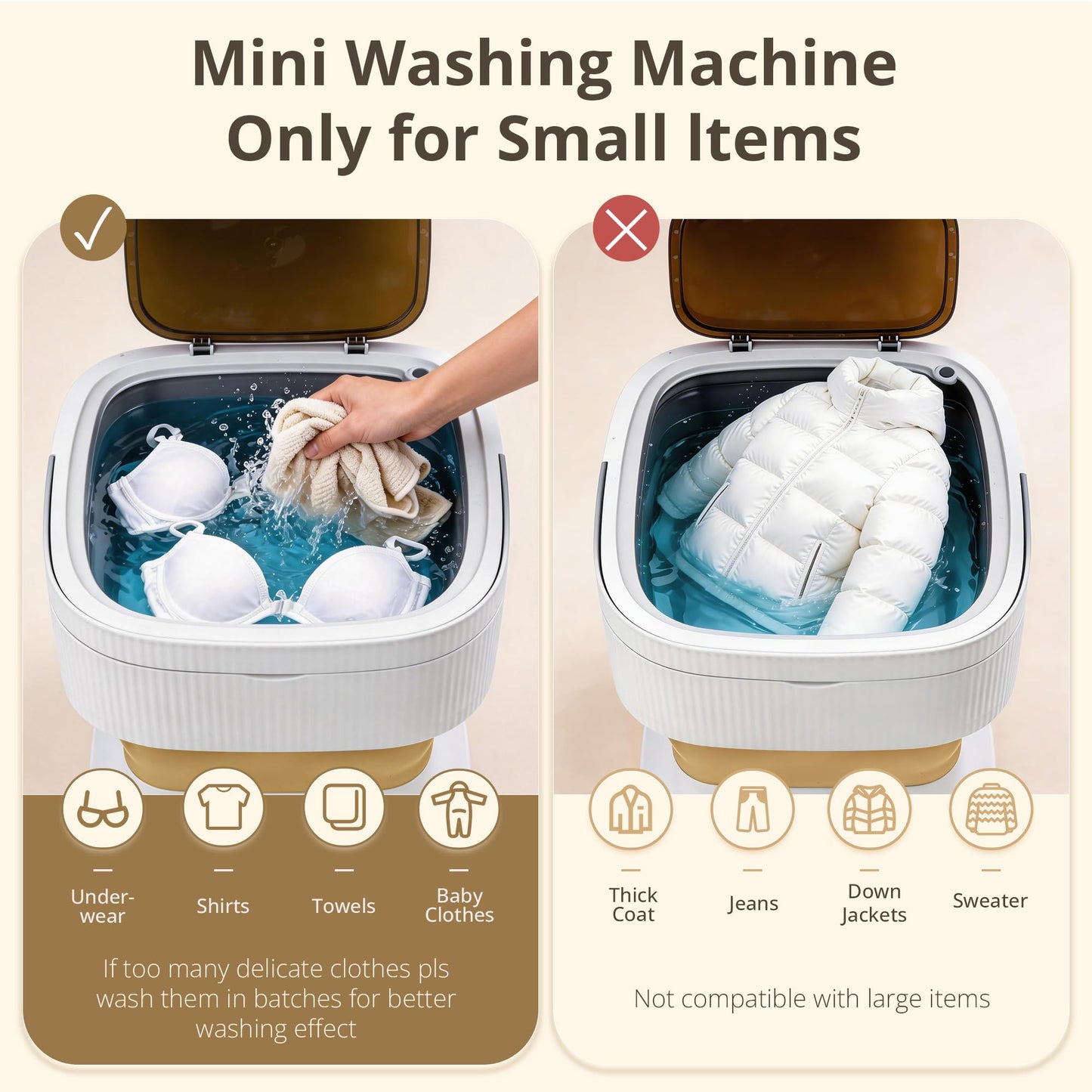 Portable Washing Machine, Mini Washer, 18L Upgraded with Spin Basket, Foldable Design Ideal for Apartment, portable washer 3 Cleaning Modes Suitable for Small Clothes (khaki)