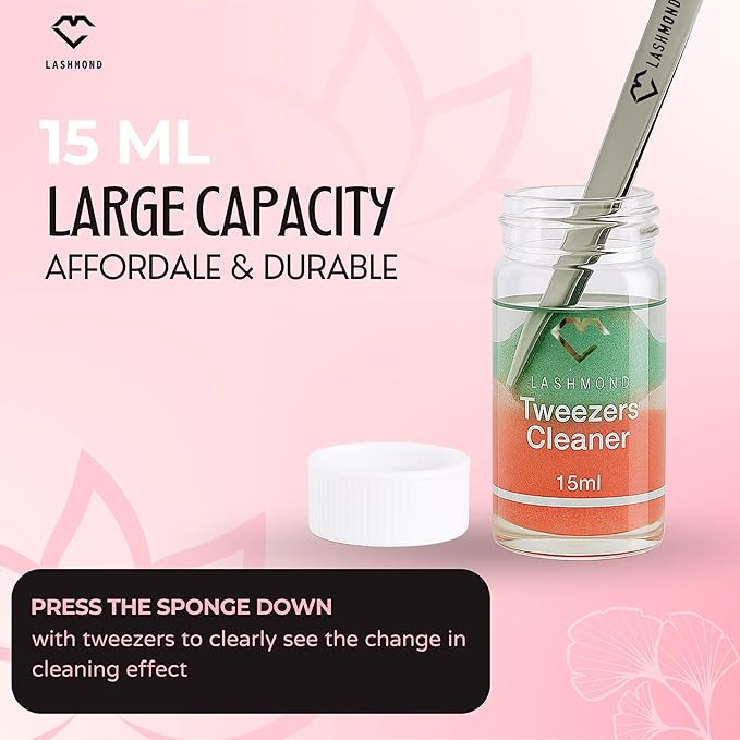 Eyelash Extension Tweezers Cleaner - 15 ml Liquid Remover and Sponge Ball Eyelash Curler Cleaner for Effortless Application of Lash Extension Tools, Simplify Your Lash Routine with Our Easy-to-Use
