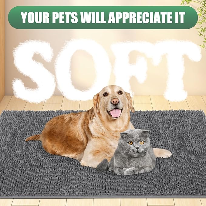 IM HOME Chenille Absorbent Outdoor Doormat 72" x 48", Washable Muddy Door Mats for Dog Non Slip Indoor Doormats Dog Mat for Muddy Paw Front Inside Doormats for Entryway Grey