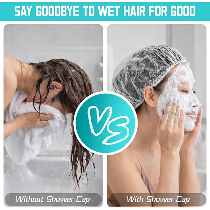 100 Pcs Disposable Shower Caps for Women & Men, Plastic Shower Cap Waterproof & Durable, Clear Large Plastic Hair Caps for Deep Conditioning, Hair Treatment, Travel Essentials Accessories