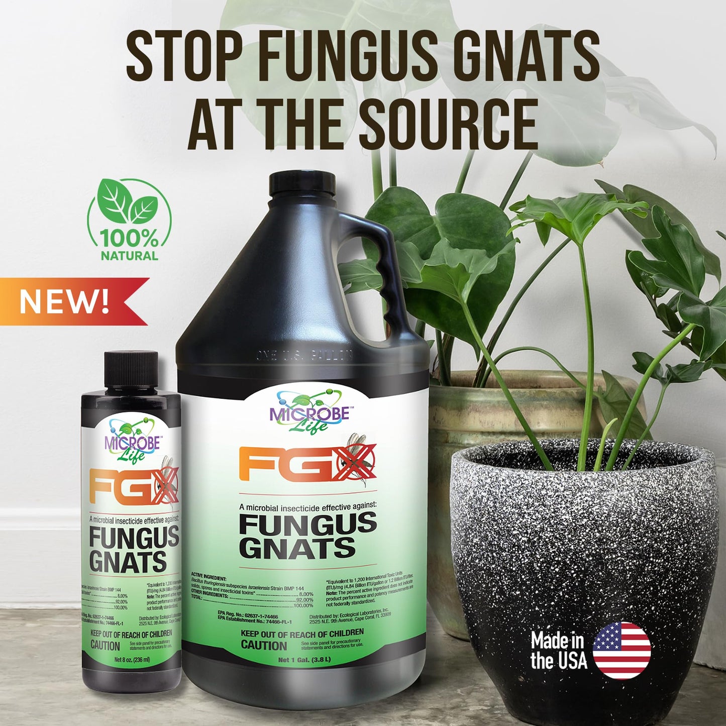Microbe Life Hydroponics FGX Fungus Gnat Killer, Natural BTi Pest Control for Plants, Indoor Plant Pest Control to Get Rid of Gnats in Houseplants, Safe for Pets & People, 8 Fl Oz