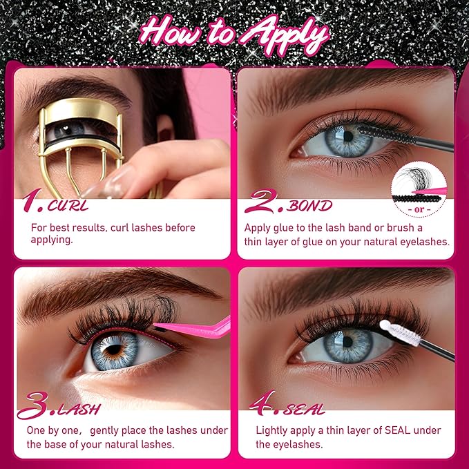 Lashes Fluffy Lash Clusters Thick Lash Clusters Kit Eyelash 640pcs Extension Kit False Eyelashes with Bond Seal Remover D Curl 80D100D 11-18mm