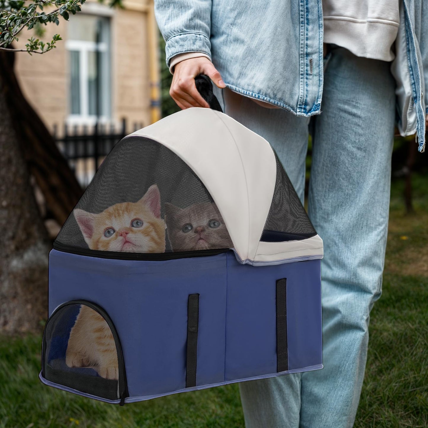 Magshion Foldable Pet Stroller, 3-in-1 Dog Travel Jogger with Detachable Carrier, Cup Holder, Storage Basket, Folding Carrier for Small/Medium Dogs & Cats Up to 33 lbs, Navy Blue