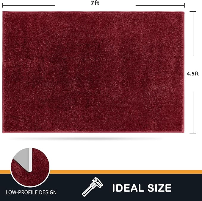 PURRUGS Easy Care Area Rug 4.5ft x 7ft, Non-Slip Washable Entryway Rug, Dog Door Mat, Stain Resistant Accent Rug for Hallway, Living Room, Bedroom and Mudroom, Burgundy Red