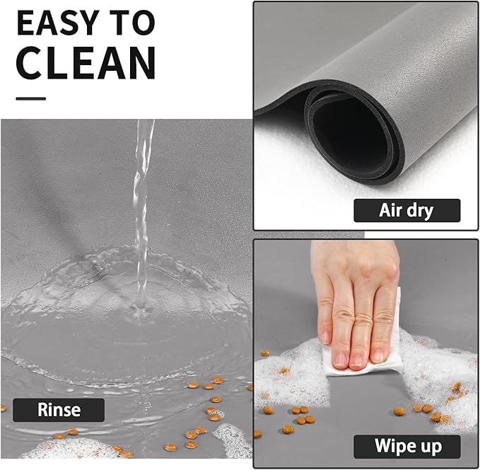 Dog Food Mat - Absorbent Cat Mat for Food and Water, No Stains Pet Feeding Bowl Mat, Easy to Clean Pet Placemats, Quick Dry Dog Water Dispenser Mat for Messy Drinkers | Paw Grey 12"x 19"