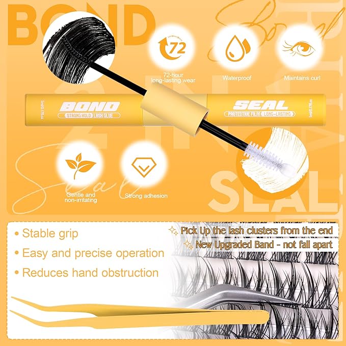 Manga Lash Clusters Kit Natural Eyelash Clusters Kit Wispy Lash Extensions 180pcs Spiky Cluster Eyelash Extensions C Curly 11-13mm Eyelash Extension Kit with Bond, Seal and Tweezers by Ruairie