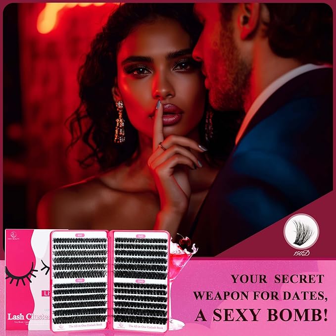 Bombshell Lash Clusters Kit Fluffy Lash Clusters Thick Eyelashes 80D-200D Eyelash Clusters Kit 400Pcs Eyelash Extension Kit DIY Lashes with Bond and Seal 10-18mm False Eyelashes
