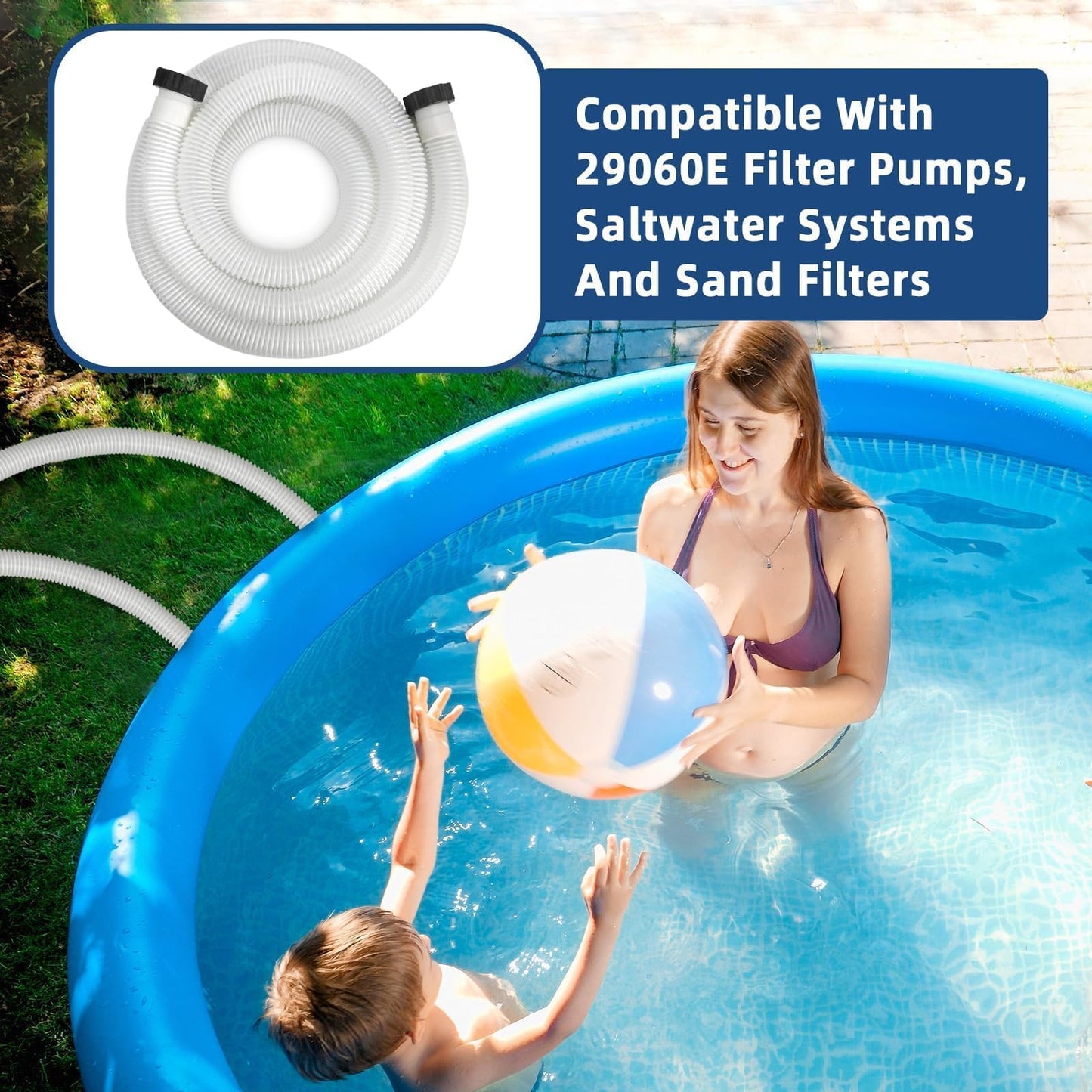 Conderyang 15ft 1 1/2" Pool Hose for Above Ground Pools Long Pool Pump Replacement Filter Hoses 1.5" EVA Swimming Pool Filter Hose for Filter Pumps, Saltwater Systems and Sand Filters (White)