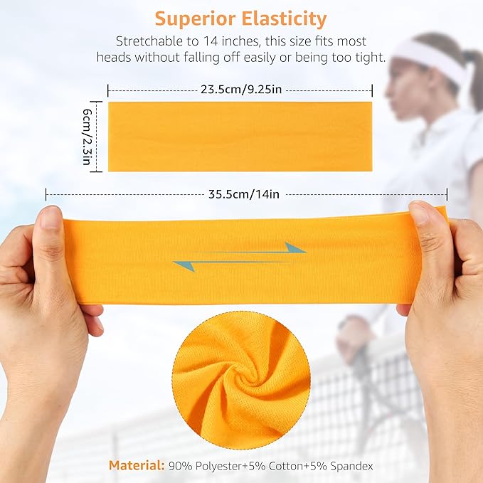 DiyJibb Headbands for Women, Stretchy Non Slip Soft Cotton Cloth Hair Bands for Sports, Workout, Yoga and Running, 7pcs
