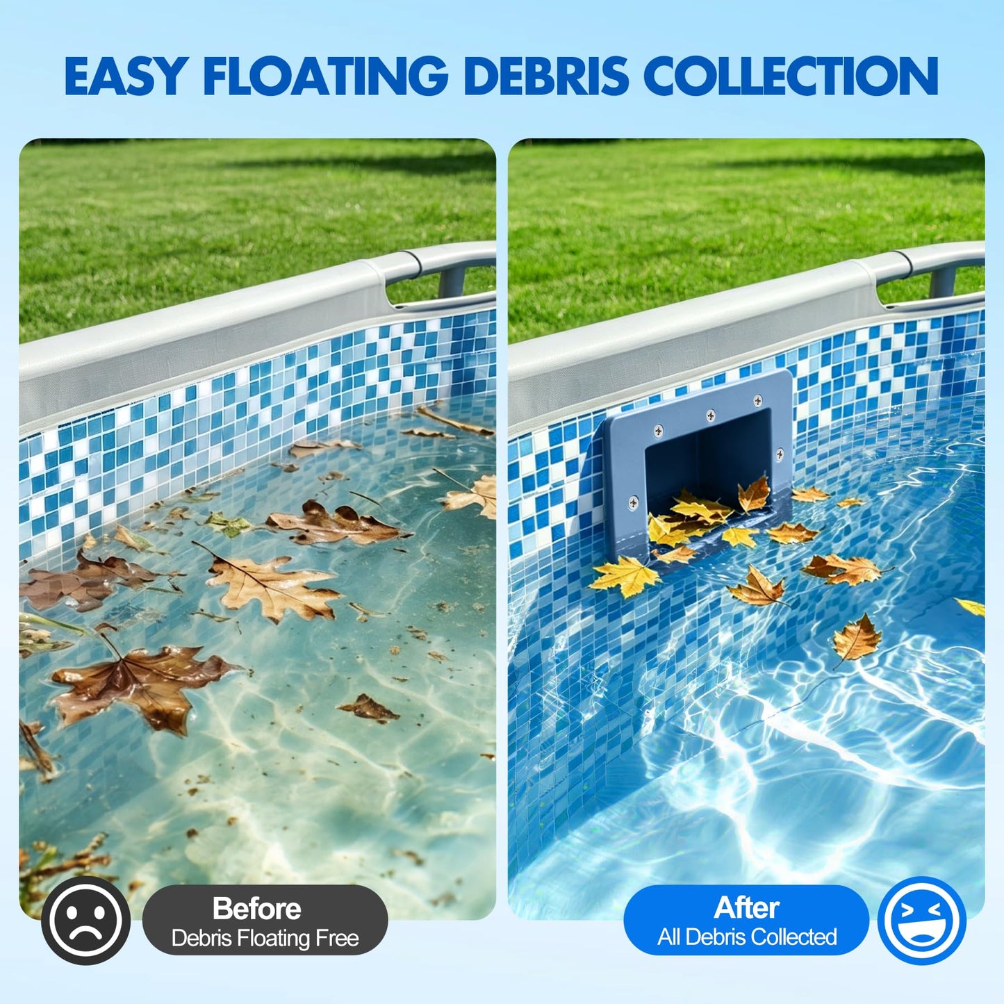 DeeprClean Through Wall Skimmer for Above Ground Pool, Heavy Duty Wall Mount Pool Skimmer Kit, Universally Fits All Standard Pool Wall Openings, In Wall Pool Surface Skimmer for Above ground Pool-Blue