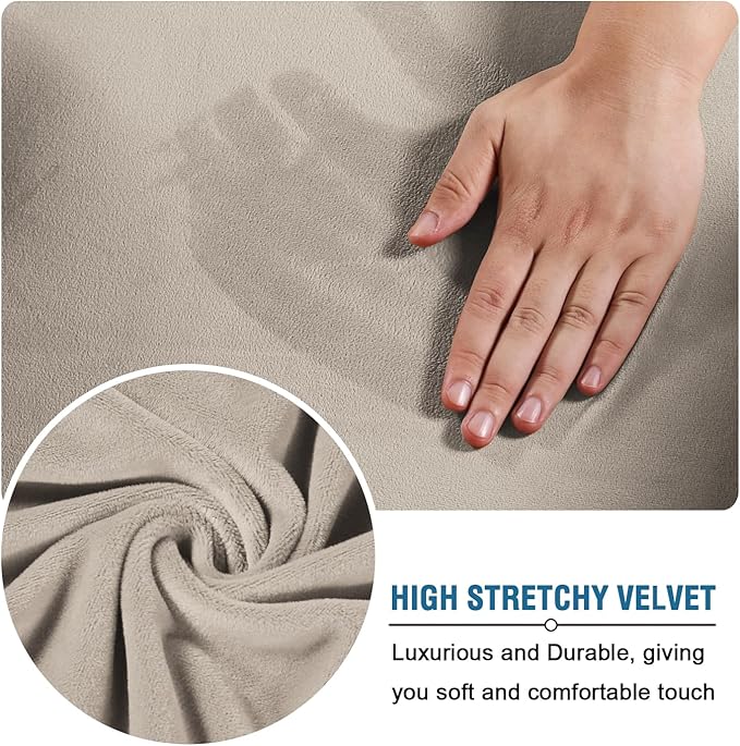 H.VERSAILTEX Real Velvet Plush 3 Piece Stretch Sofa Covers Couch Covers for 2 Cushion Couch Sofa Slipcovers Width Up to 90 Inch Feature Thick Soft Stay in Place (Sofa, French Oak)