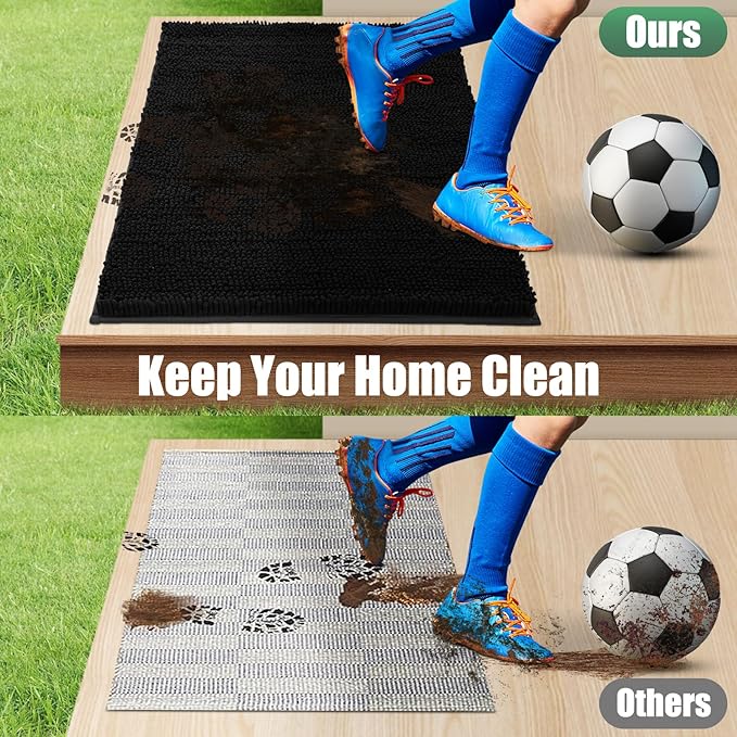 IM HOME Chenille Absorbent Outdoor Doormat 60" x 48", Washable Muddy Door Mats for Dog Non Slip Indoor Doormats Dog Mat for Muddy Paw Front Inside Doormats for Entryway Black