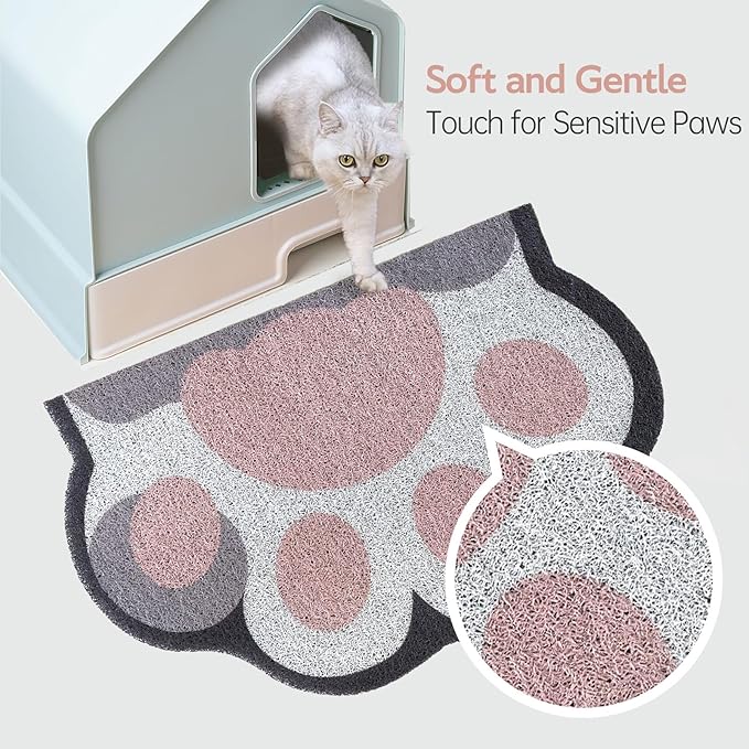 Cute Cat Litter Mat 24”x16”, Litter Box Mat, Litter Trapping Mat, Soft on Kitty Paws, Easy Clean, Anti Slip, Pet Accessories, Door Floor mats - White Pink60*40