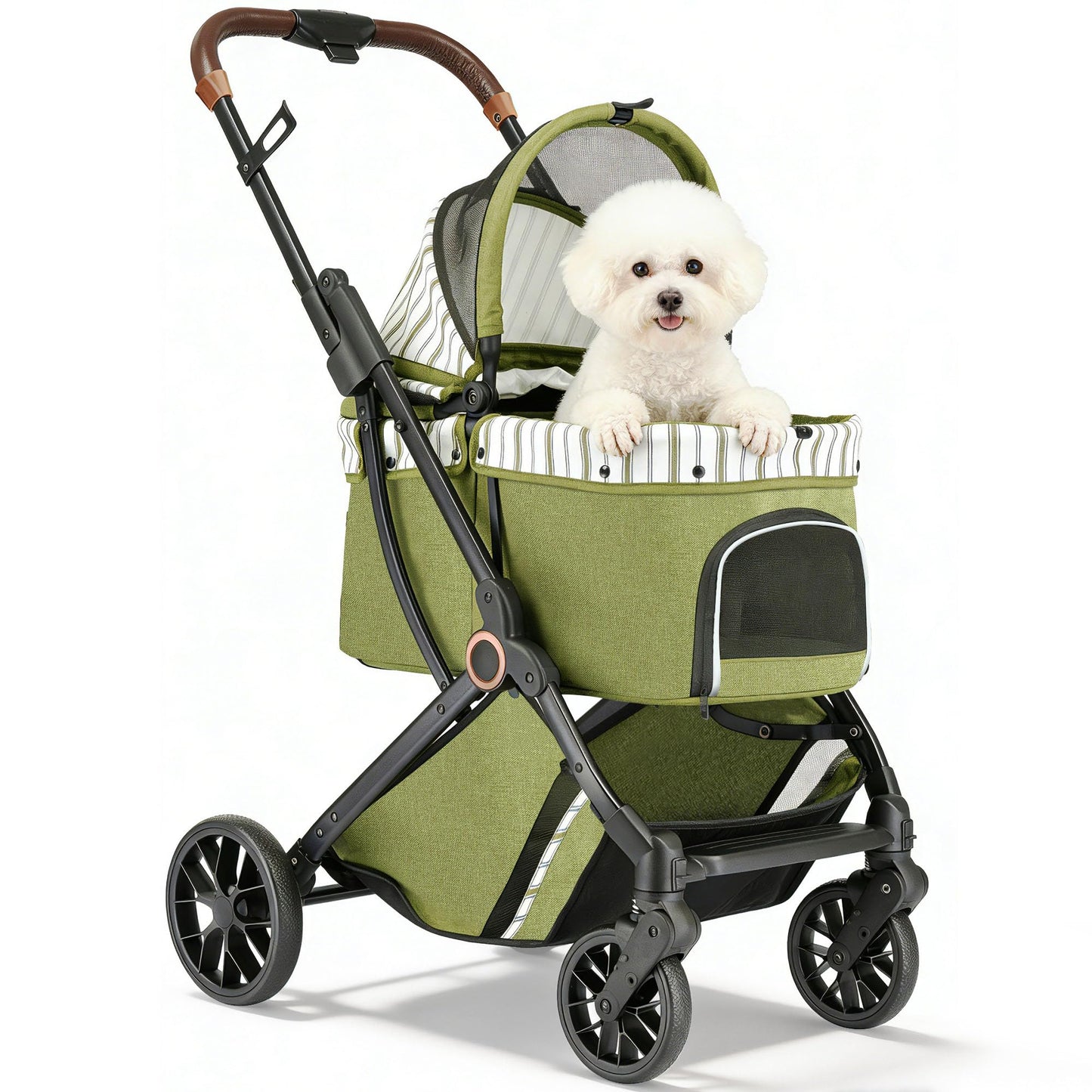 AOPEC Pet Stroller for Small Dogs & Cats – Easy One-Hand Fold, Supports Up to 35 lbs – Green