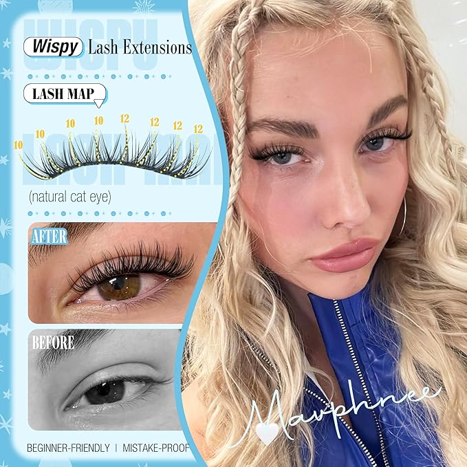 Wispy Lash Clusters 10-12MM Eyelash Clusters Short Individual Lashes Natural Cluster Eyelashes Extensions for Daily Wear DIY Lash Extensions at Home (192Pcs, Clear Band, C Curl, 0.07D, Reusable)