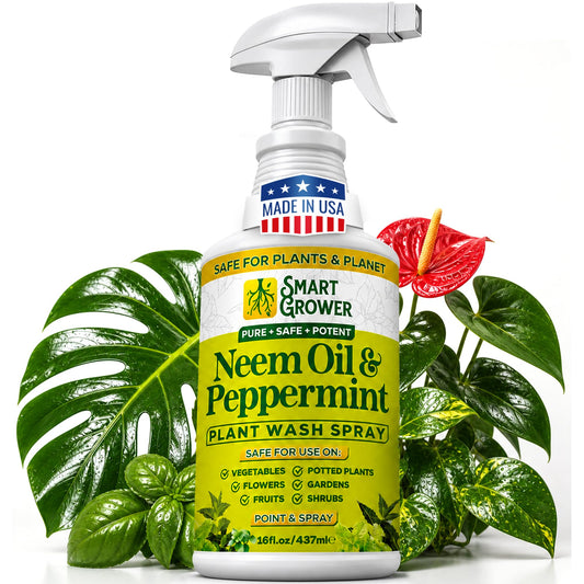 Neem Oil Spray for Plants with Peppermint Oil, Natural Plant Wash Made for Indoor and Outdoor Plants Smart Grower 16oz Easy Ready to Use Spray