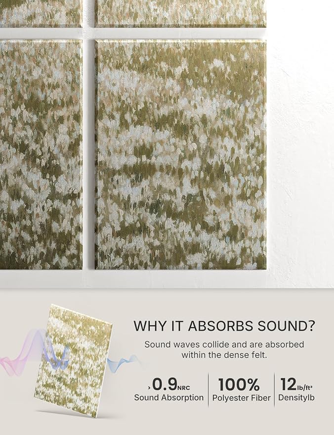 Wall Art Acoustic Panels,35''X24''Sound Absorbing Panels-8-Pack with 50 Adhesive Tabs, Panels for Living Room and Recording Studio, Offices-A Vast Summer Landscape
