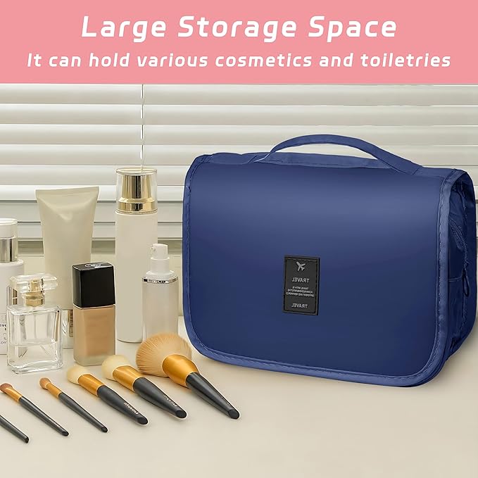 Toiletry Bag Travel Bag with Hanging Hook, Waterproof Capacity Hanging Multifunctional Makeup Bag for Toiletries, Portable Cosmetic Bag Travel Organizer for Women and Men(Royal Blue)