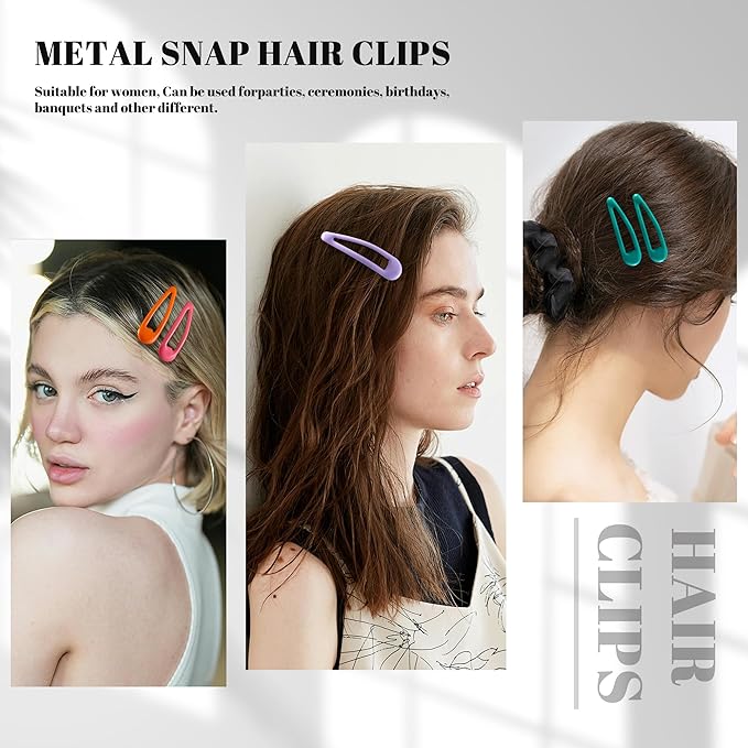 20 PCS Metal Snap Hair Clips Water Drop No Slip Barrettes for Women Bright Small Hair Clips For Thick And Thin Fine Hair,Purple Orange Blue Red,1.97 x 0.5 In.