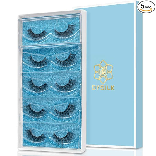DYSILK Eyelashes Mink Lashes - Wispy Eyelashes 5 Pairs 6D Lashes Kit False Lashes Natural Look Eye Lashes Cat Eye Fake Eyelashes Volume Lashes Strip | 15.2mm