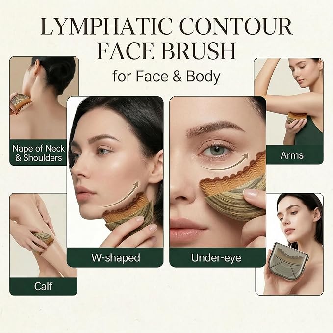 Lymphatic Contour Face Brush - Soft Bristles Manual Lymphatic Drainage Massager Makeup Brushes, Ergonomic Facial Cleansing Brush for Sculpting Reduces Puffiness Restores Definition