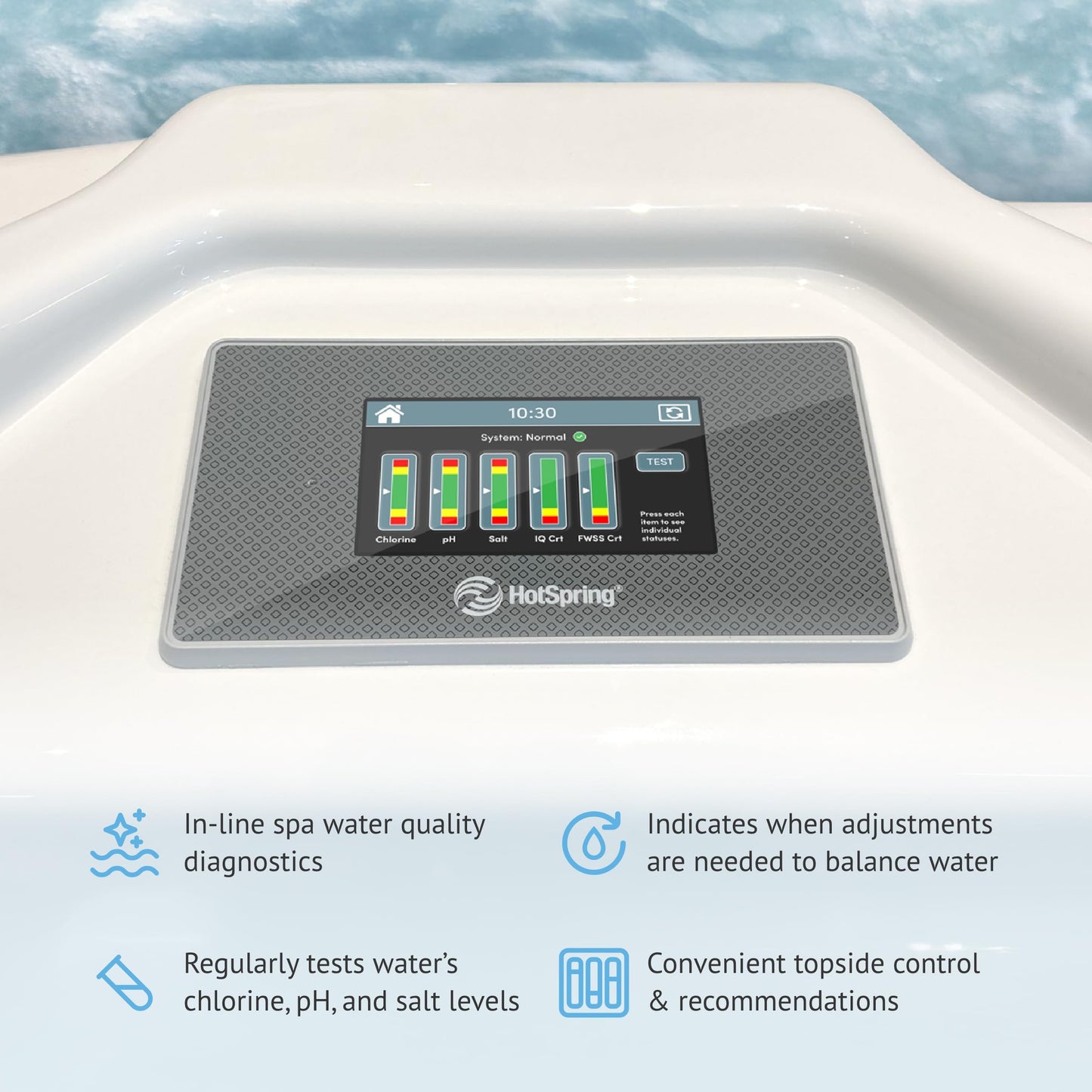 FreshWater Smart Monitoring Sensor - Smart Water Monitor for Spas & Hot Tubs - Smart Monitoring Sensor for Salt Systems - Sensor with Hourly Water Testing to Help Maintain Clean, Natural-Feeling Water