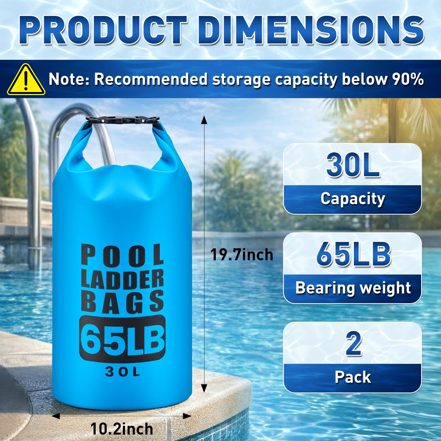 2 Pack 30L/65LB Pool Step Weights Sand Bags – Waterproof 500D PVC Ladder Weights, Pool Sand Stair Weights for Above Ground and in-Ground Pool Steps