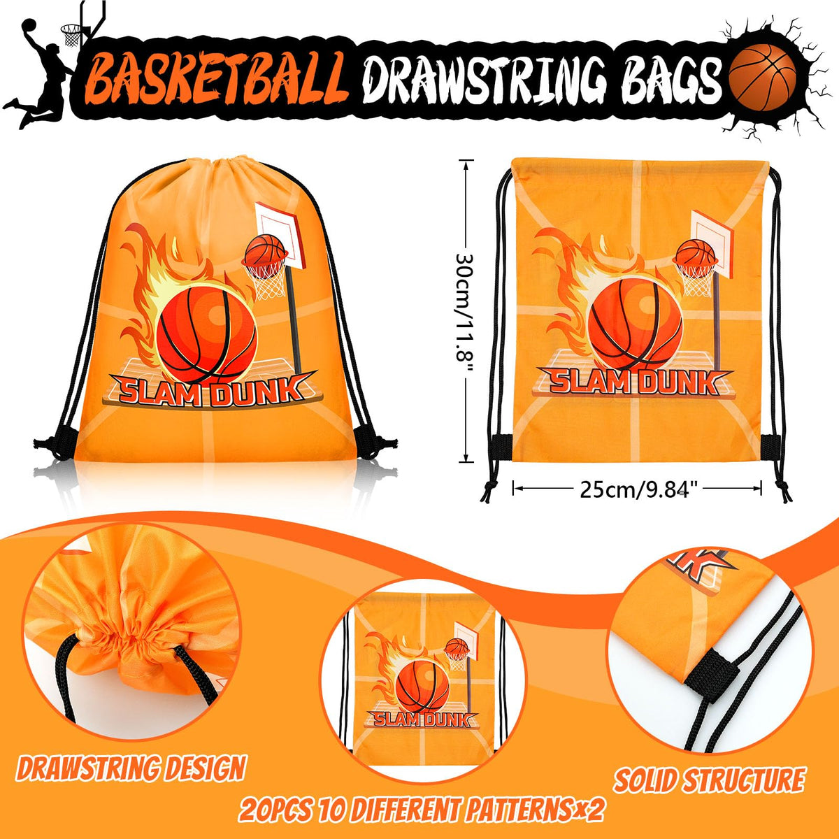 Grneric 110 Pcs Basketball Party Favors Drawstring Backpack with Keychains Silicone Bracelets Stickers for Sports Birthday Supplies Goodie Bags Basketball Themed Gifts