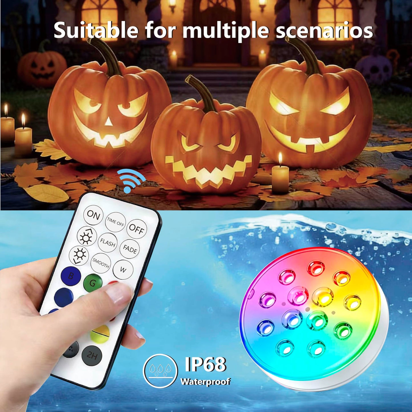 Upgraded Magnetic Pool Lights for Above ground and inground pool, Rechargeable Underwater RGB 16 Colors Submersible LED Lights with Remote & Timer Off, for Hot Tubs, Fountains, Party, Vase - 2 Pack