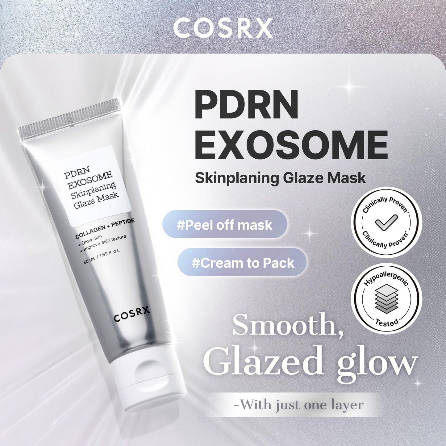 COSRX PDRN EXOSOME Glaze Wrapping Mask with SALMON DNA PDRN, Instant Glow, Easy Peel-Off Overnight Mask for Glass Skin, Firmness, Elasticity & Skin Texture Care,1.69 fl. Oz, Korean Skin Care