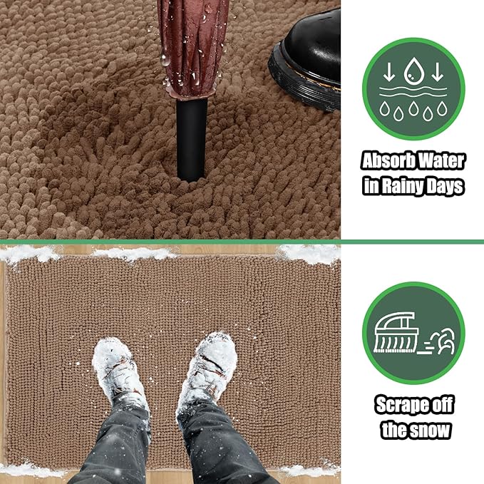 IM HOME Chenille Absorbent Outdoor Doormat 60" x 36", Washable Muddy Door Mats for Dog Non Slip Indoor Doormat Dog Mat for Muddy Paw Front Inside Doormats for Entryway Camel